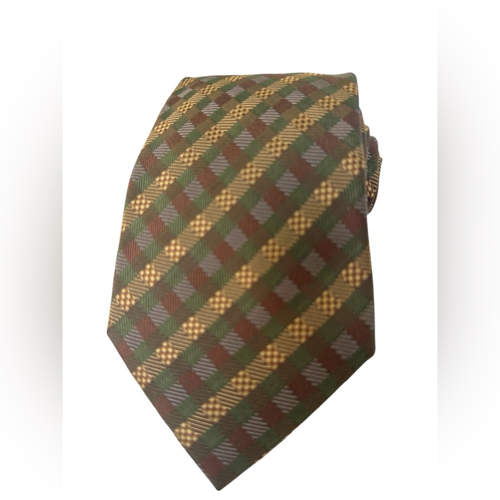 Hermès Paris Silk Tie Brown Gold Geometric Pattern Made in France Authentic - Picture 3 of 17